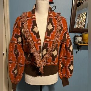 CIDER, Cropped, BoHo, Aztec Design, Cardigan Sweater
